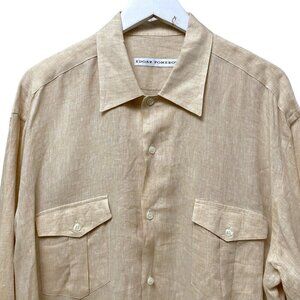 Mens Linen Shirt Size Large by Edgar Pomeroy Beige Long Sleeve Button up
